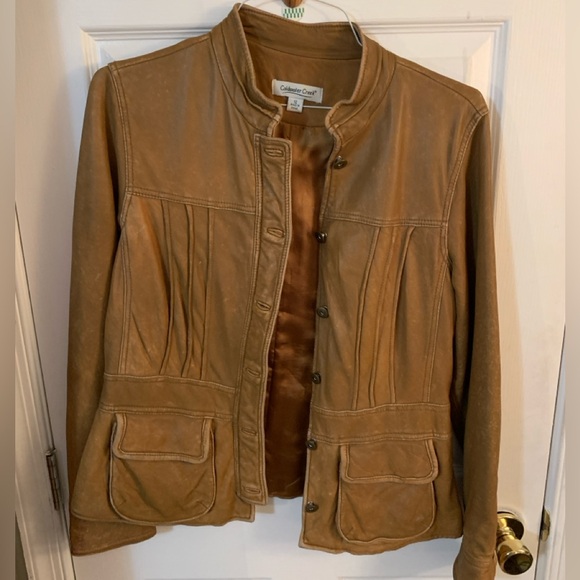 Coldwater Creek Butter Soft Tan Leather Jacket Adult Size 12 Large Preloved - Picture 4 of 12